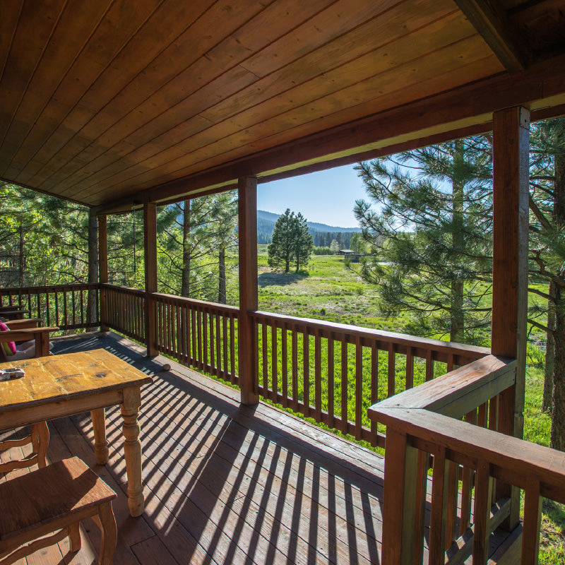 Expansive deck on a private cabin rental in Clio, CA
